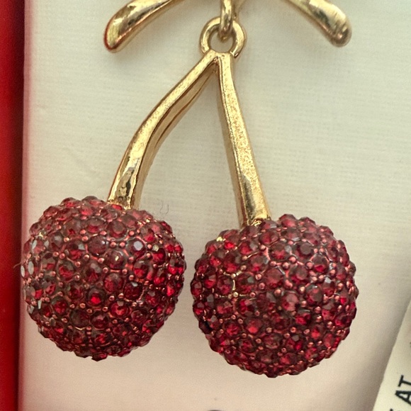 Piper K Red Cherry and gold bow Drop Earrings - Picture 8 of 8